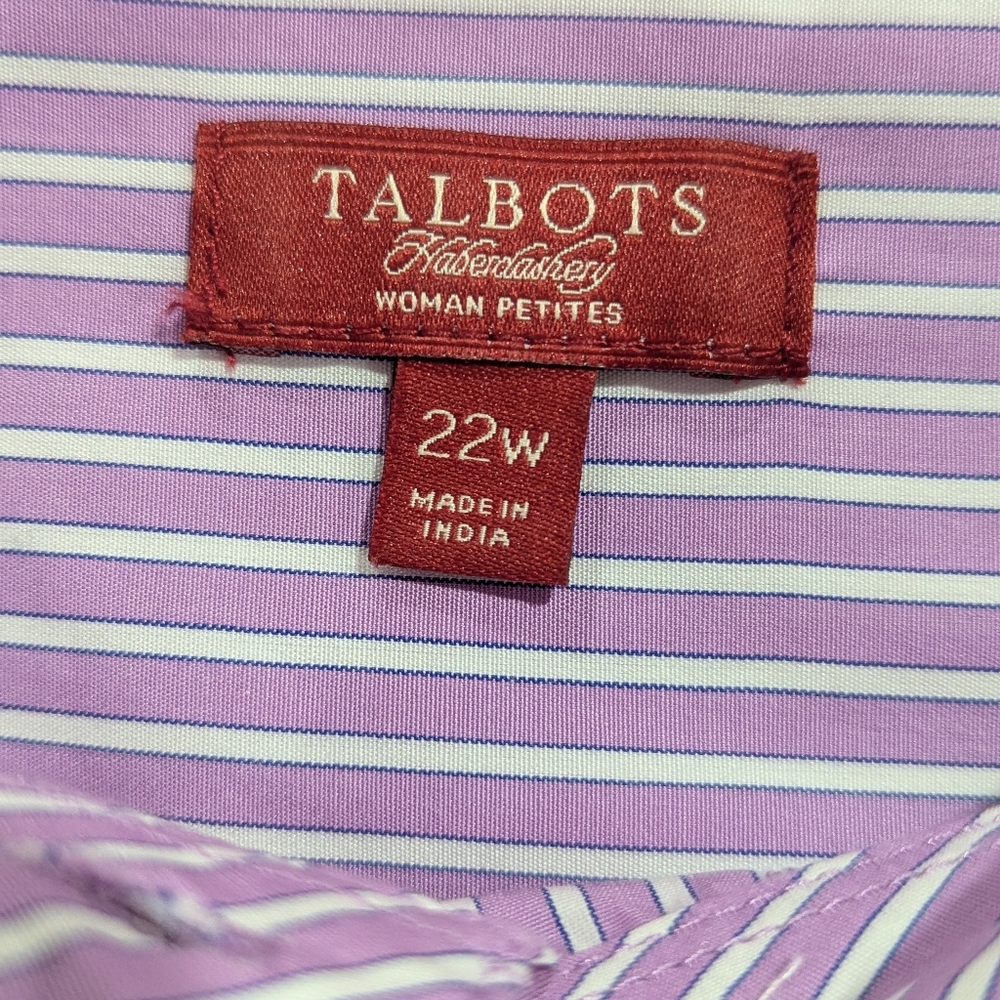 Talbots Haberdashery Petite Purple White Stripe LS Cotton Fitted Shirt Size 22W - Picture 4 of 11